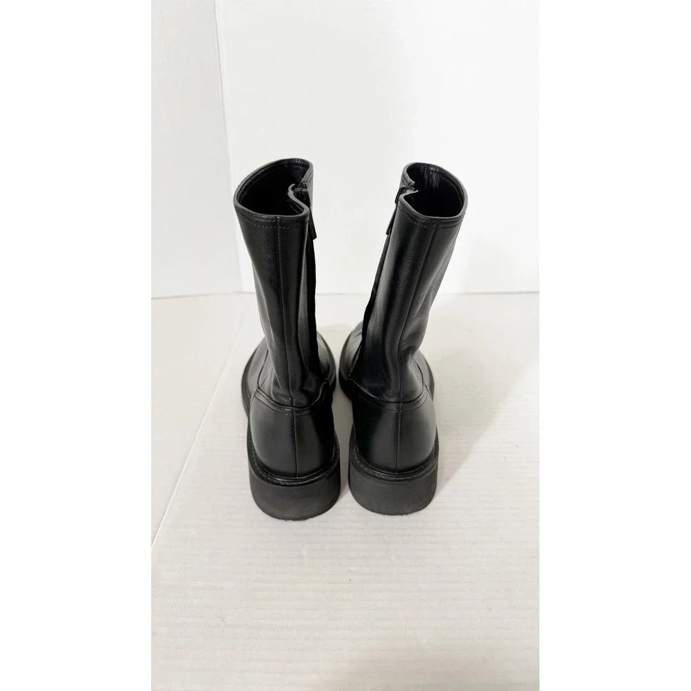 Veronica Beard Creswell Mid Calf Black Leather Minimalist Chelsea Boot Size 8